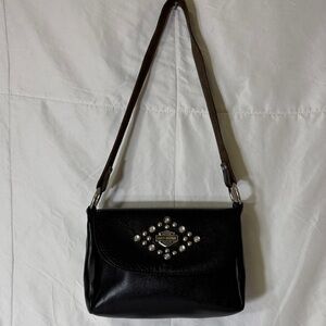 Harley-Davidson Black Leather Studded‎ Shoulder Bag with Rhinestone Logo